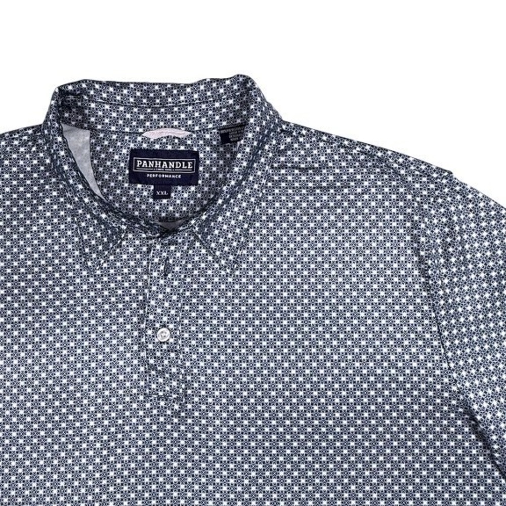 Panhandle Performance Polo Navy‎ White Geometric Print Mens XXL